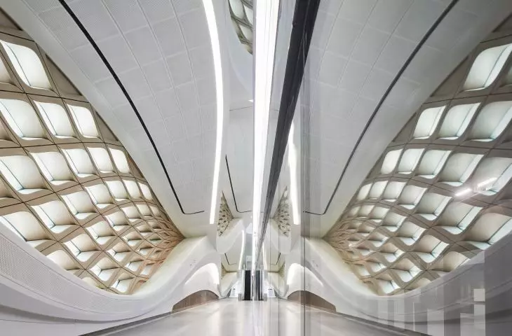 King Abdullah Financial District (KAFD) metro station in Riyadh - the interior of the station is a spacious, bright hall
