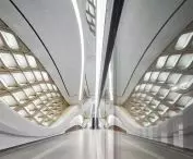 King Abdullah Financial District (KAFD) metro station in Riyadh - the interior of the station is a spacious, bright hall