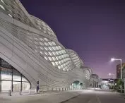 King Abdullah Financial District (KAFD) metro station in Riyadh - view of the facility at night