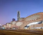 King Abdullah Financial District (KAFD) metro station in Riyadh - view of the facility at night