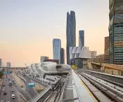 King Abdullah Financial District (KAFD) metro station in Riyadh - a bird's eye view of the station and its surroundings