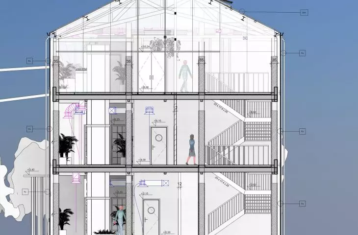 cross-section A-A of carpentry shop 1