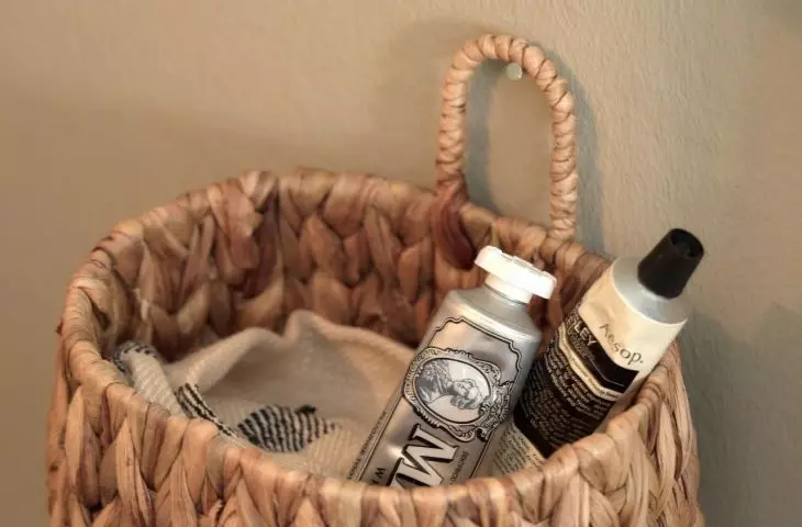 Hanging baskets are a good place to store cosmetics