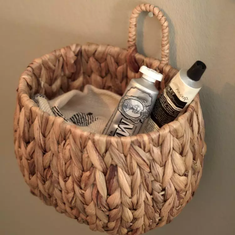 Hanging baskets are a good place to store cosmetics