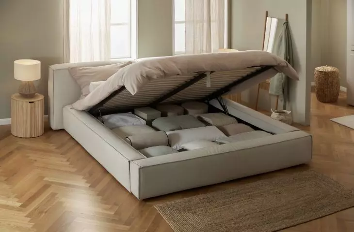 Bed with bedding drawer will make organization in the bedroom easier