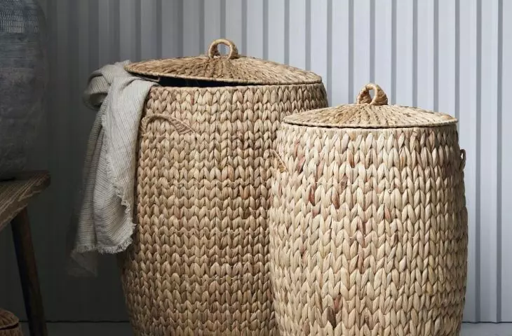 Wicker baskets are great for storing textiles