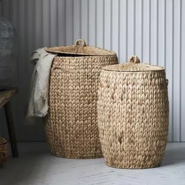Wicker baskets are great for storing textiles