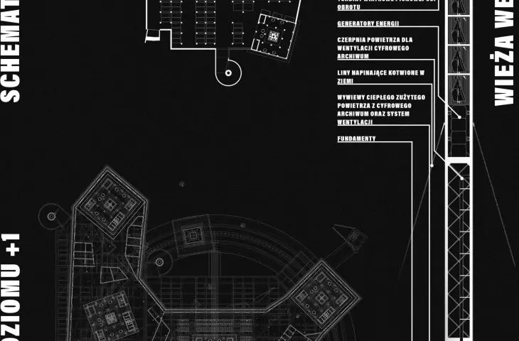 X-ray of the building, projection of underground parking, ventilation and power tower