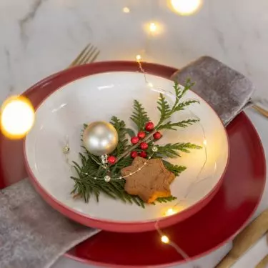 Christmas decorations are kept in gold and red