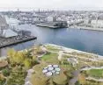 Copenhagen Opera Park (Operaparken) - bird's eye view of the greenhouse, Papirøen Island and the National Opera House