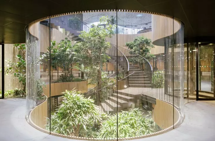 Copenhagen Opera Park (Operaparken) - a staircase inside the greenhouse leading to the underground parking lot 