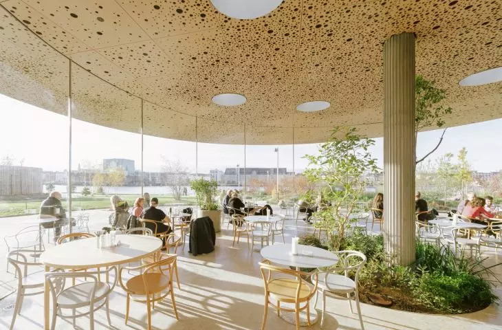 Copenhagen Opera Park (Operaparken) - inside the greenhouse there is a cafe 