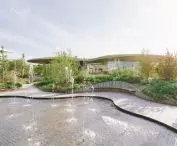 Copenhagen Opera Park (Operaparken) - among the rich vegetation, water elements such as a fountain, a pond with water lilies and a mirror pond have been arranged