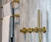 Concealed shower set in brushed PVD brass