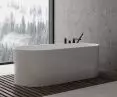 Ksuro 04 free-standing right-hand acrylic bathtub, white 32007000 Ksuro 02 4-hole bathtub/shower mixer, black matte 13004030