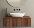 Ksuro 01 concealed installation washbasin mixer, black matte 10002030 Ksuro 02 oval countertop washbasin, white 20003000 Ksuro 02 wall-mounted cabinet with top, walnut 58002060