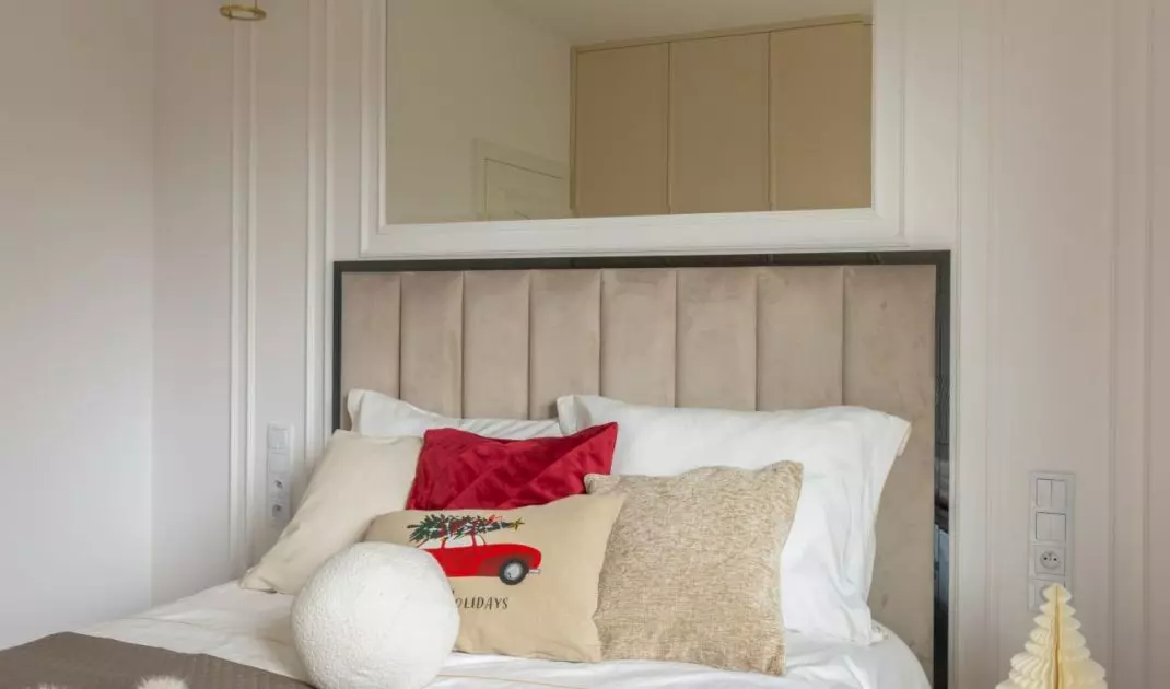 Christmas pillows and gold accents will create a cozy atmosphere