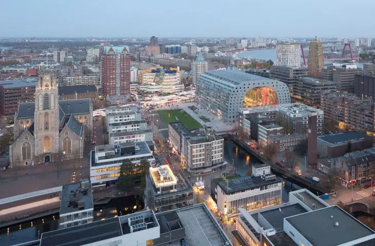 Market Hall (Markthal) in Rotterdam - the building is located in the historic Laurenskwartier district