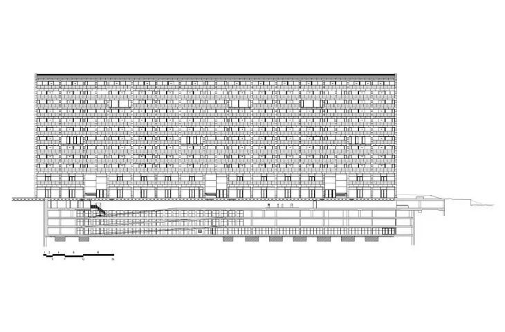 Market Hall (Markthal) in Rotterdam - longitudinal cross-section 