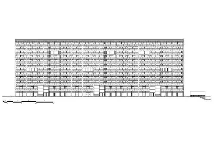 Hala Targowa (Markthal) w Rotterdamie – rysunek północnej elewacji 