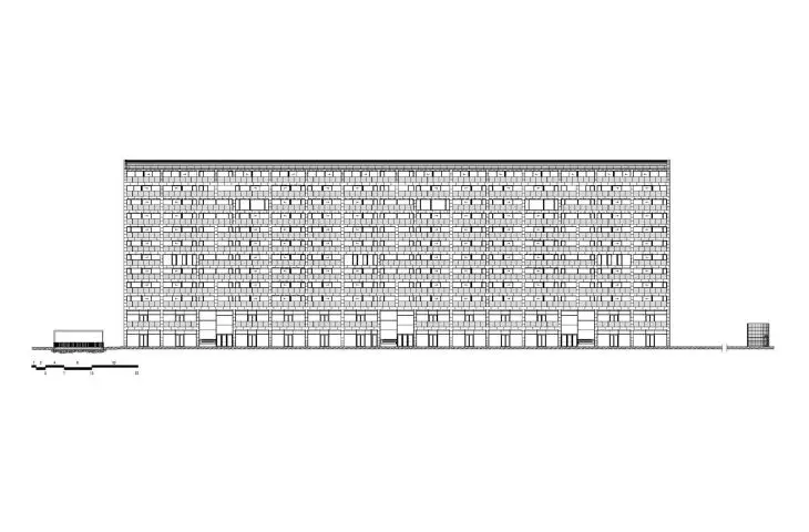 Market Hall (Markthal) in Rotterdam - drawing of the south elevation 