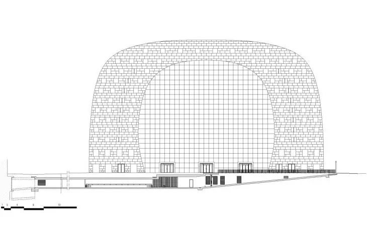 Market Hall (Markthal) in Rotterdam - cross section of the west elevation 