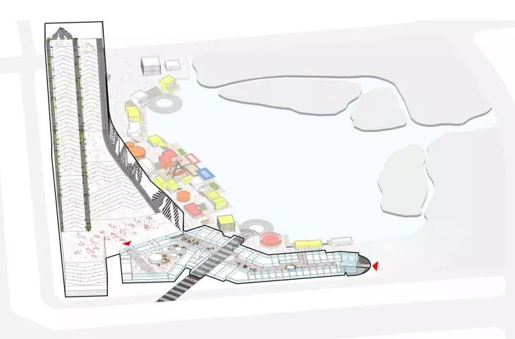 Wuhan ski resort - diagram showing the combination of ski resort with shopping areas and amusement park 