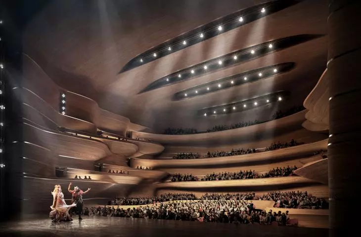 Centrum Kultury i Sztuki nad rzeką Cao’e w prowincji Zhejiang w Chinach – przestrzeń będzie przystosowana do organizacji przedstawień operowych, tanecznych, dramatycznych, koncertów symfonicznych oraz musicali.