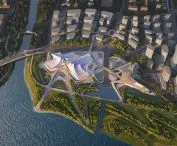 Cultural and Art Center on the Cao'e River in Zhejiang Province, China - bird's eye view