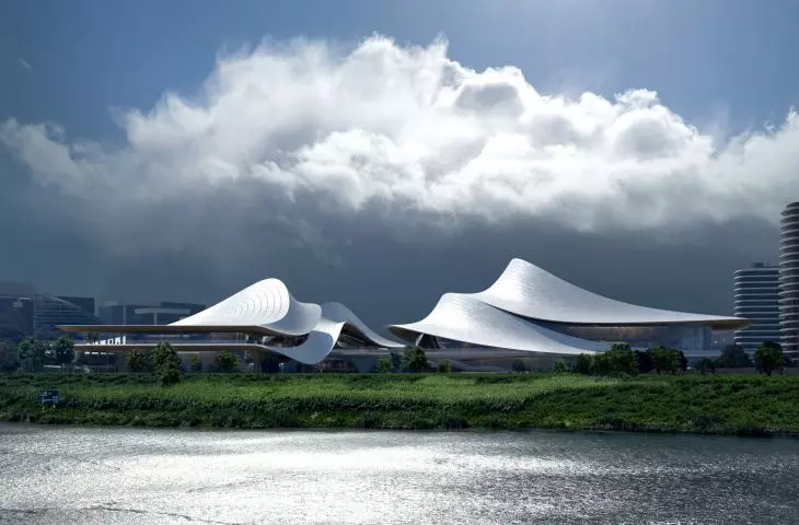 Centrum Kultury i Sztuki nad rzeką Cao’e w prowincji Zhejiang w Chinach