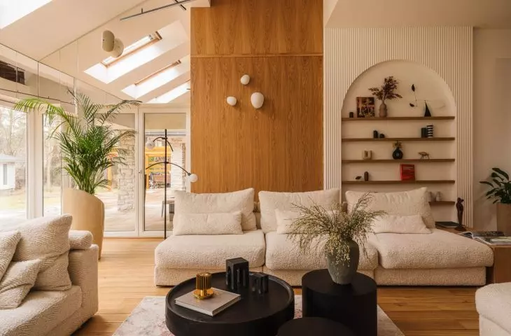 Natural materials and muted colors create a soothing atmosphere