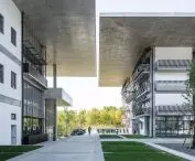 International Exchange Center of Wenzhou Medical University - the eaves of the two buildings are separated by a 50 cm wide gap