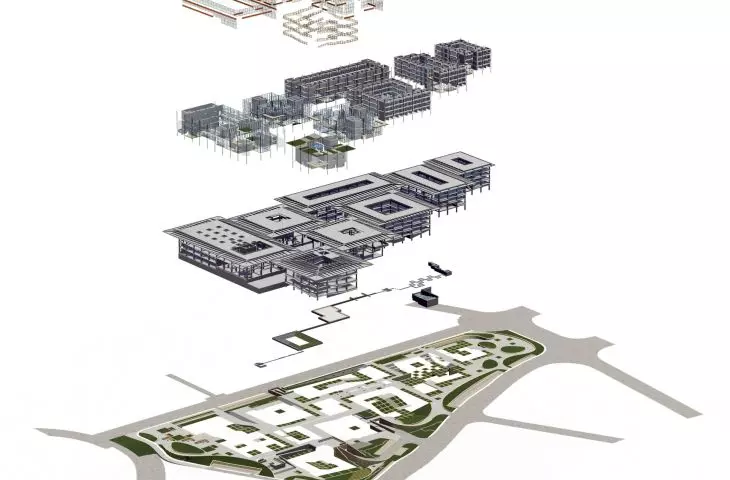 Centrum Wymiany Międzynarodowej Uniwersytetu Medycznego w Wenzhou – diagram warstw przestrzennych 
