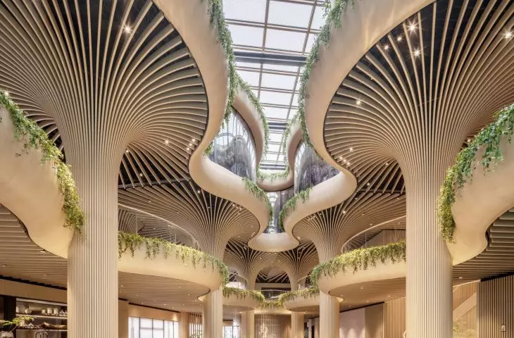 Solar Trees shopping mall in Shanghai - the interior of the spacious mall also features numerous tree-like structures