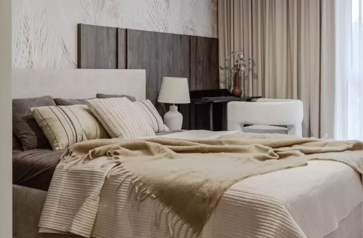 Bedroom with upholstered bed