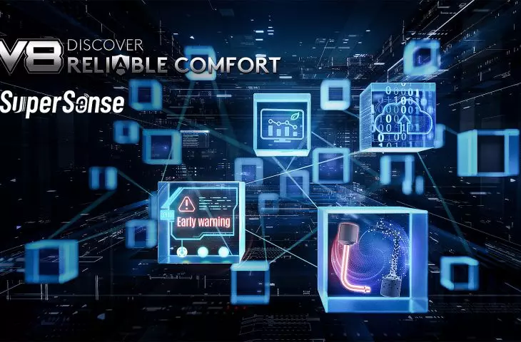To minimize the risk of interruption of operation, Midea's V8 series units have as many as 19 sensors (top ejection systems) that read and record the system's operating parameters in real time.