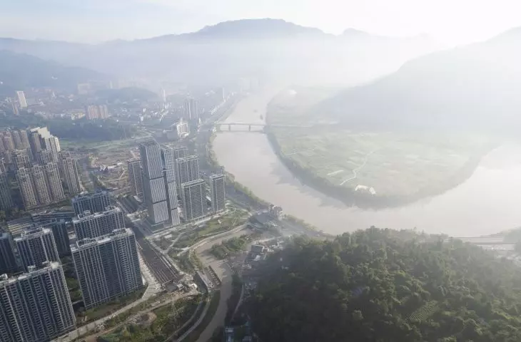 Wieżowiec Nansheng Center w Wenzhou – widok z lotu ptaka