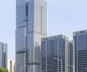 Nansheng Center skyscraper in Wenzhou - the project site is located along the main avenue that connects the village to downtown Wenzhou 