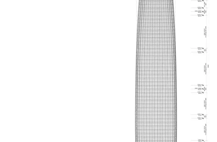 Star River Headquarters skyscraper in Guangzhou, China - elevation drawing 