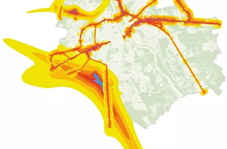 strategiczna mapa hałasu Warszawy — hałas kolejowy i lotniczy, 2022