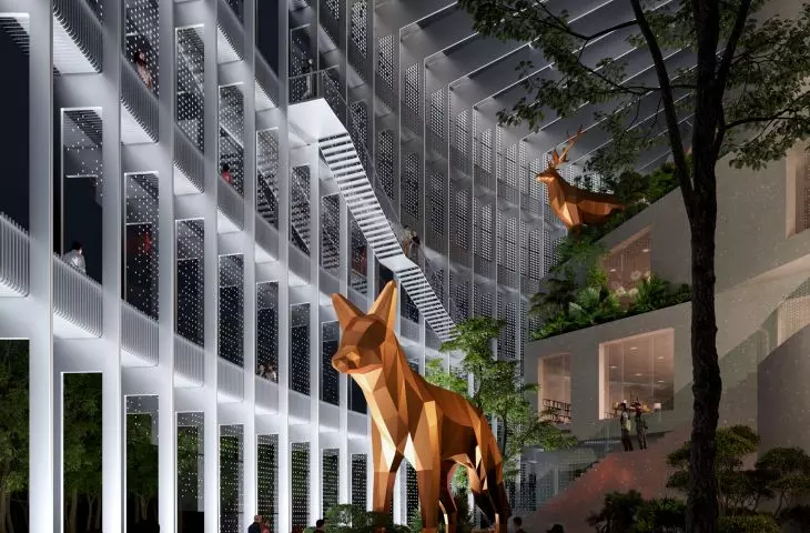 Modernization of the park after the former oil refinery factory in Hangzhou - visualization of the museum interior  