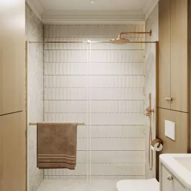 Bathroom with fixtures in brushed copper color 