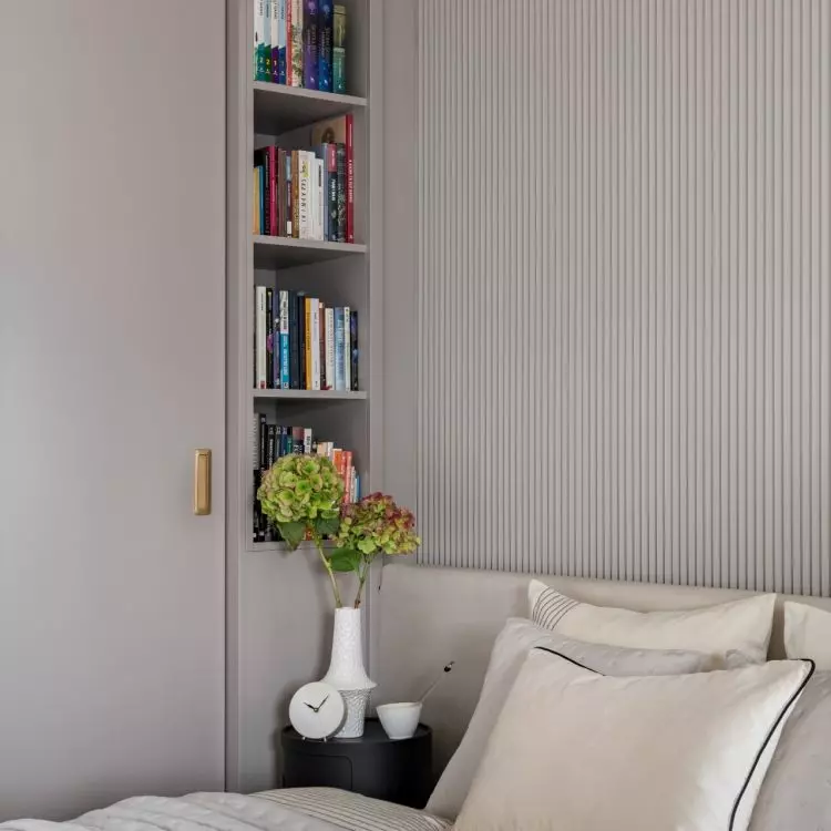 Light gray build-up provides storage space