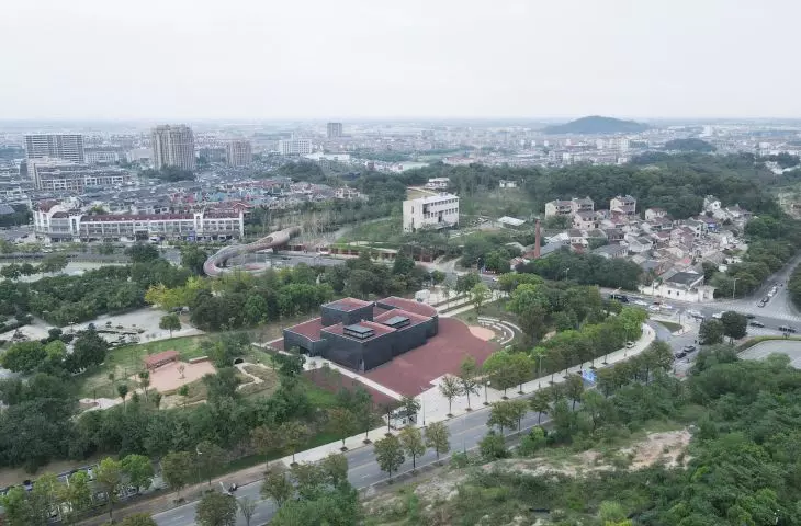 Zisha mineral springs museum in Huanglong valley (Dingshu, China) - bird's eye view  
