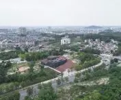 Zisha mineral springs museum in Huanglong valley (Dingshu, China) - bird's eye view  