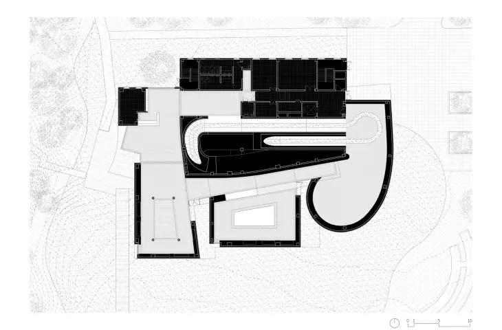 Zisha mineral springs museum in Huanglong valley (Dingshu, China) - first floor plan 