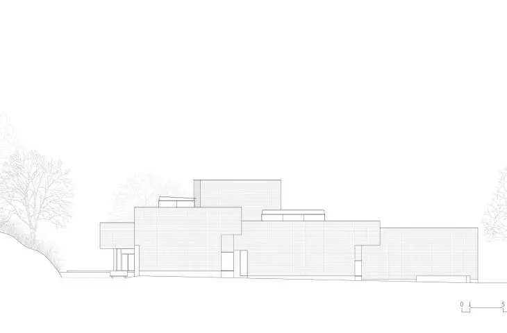 Zisha mineral springs museum in Huanglong valley (Dingshu, China) - south elevation drawing 