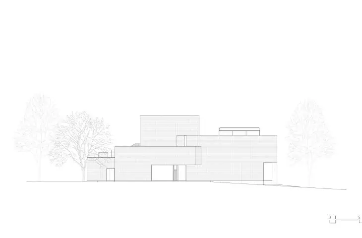 Zisha mineral springs museum in Huanglong valley (Dingshu, China) - drawing of the west elevation  