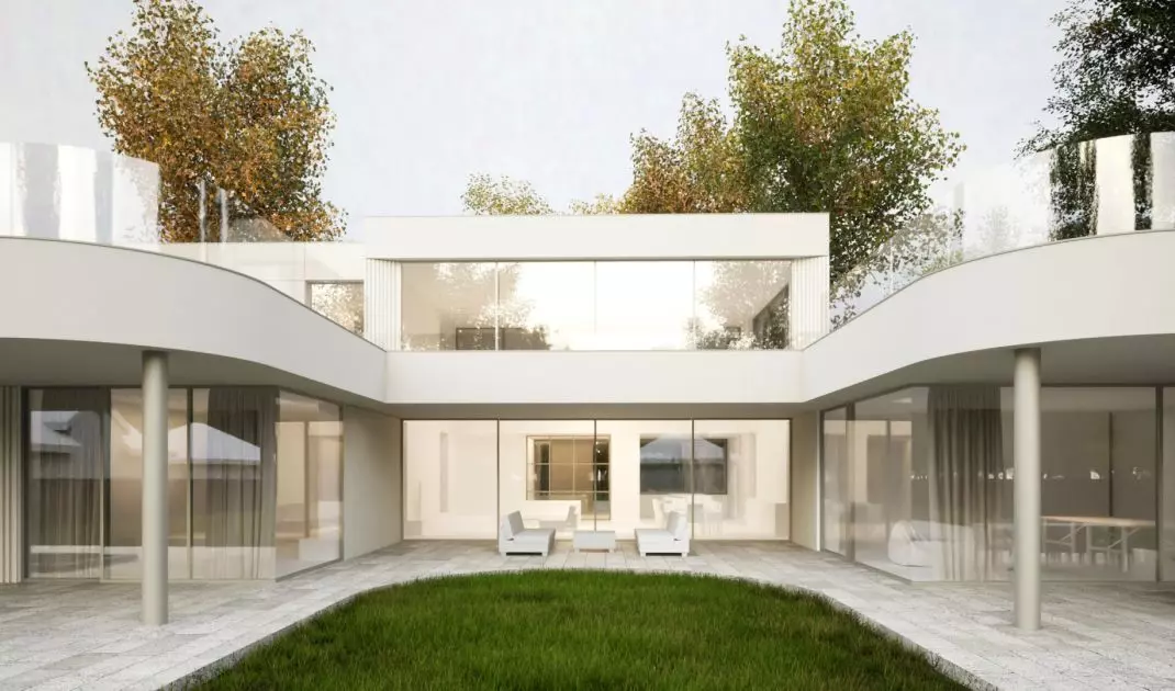 The garden side is dominated by streamlined lines