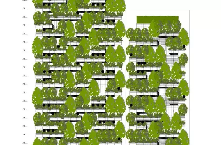 Bosco Verticale (Italian for 'Vertical Forest' or 'Vertical Forest') in Milan - drawing of the north facade 